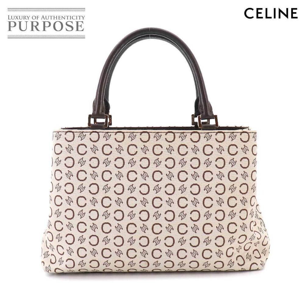 Celine Macadam Handbag Canvas Leather Beige Tan Brown